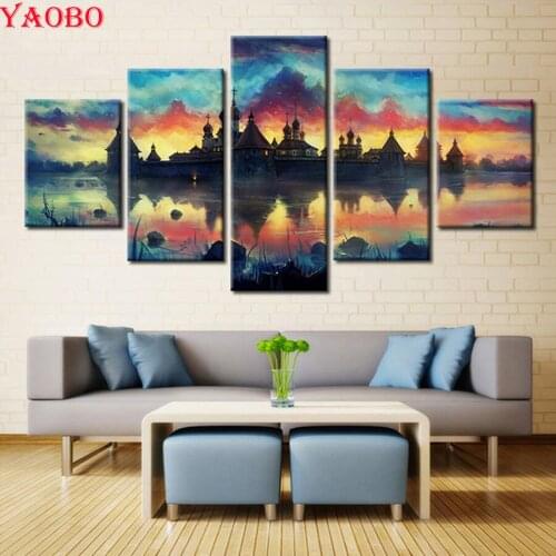 Castle 5pcs set Diamond Mosaic Diamond Embroidery Beads 5d diy Diamond Painting Still life Cross Stitch Inlay Handwork wall art