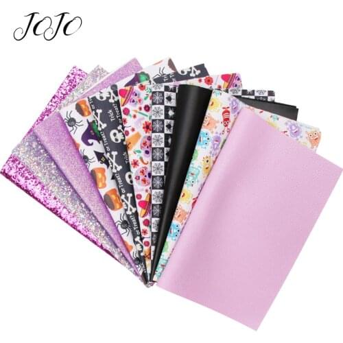 JOJO BOWS 22*30cm 10pcs Faux Synthetic Leather Glitter Fabric Set Halloween Printed Sheets DIY Hair Bow Handmade Crafts Supplies