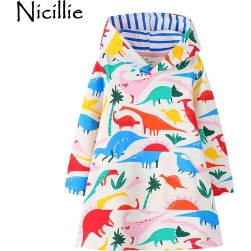 Nicillie Winter Girls Hoodies Dress Long Sleeve Thick Animal Dress For Girls Kids Cartoon Clothes Cotton Toddler Hooded Costumes