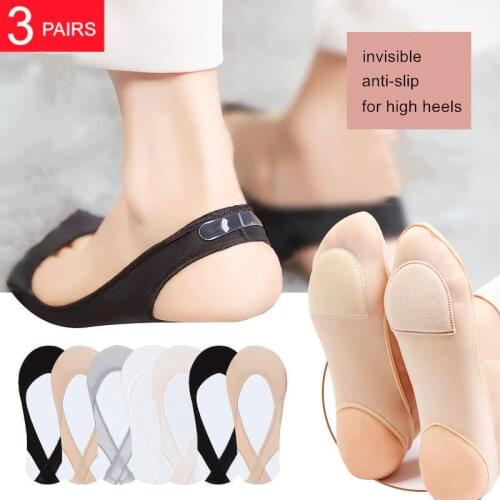 3 Pairs Invisible Boat Socks Women Summer Silicone Non-Slip Socks for High Heels Shoes Ice Silk Thin Half-Palm Suspender