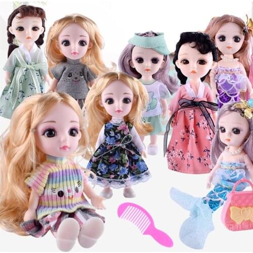 New 3PCS / set Of 16 Cm Bjd Doll with Replaceable Clothes 13 Section Mermaid Doll Diy Gift Box Children Birthday Gift Toy