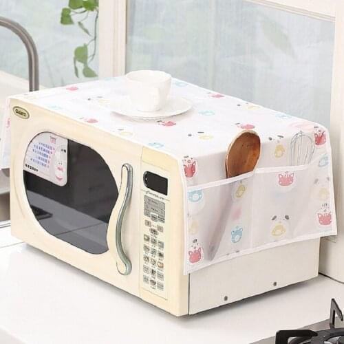 New Portable Kitchen PEVA Waterproof Microwave Dust Cover Double Pocket Microwave Oven Cover Towel Easy Clean #236445