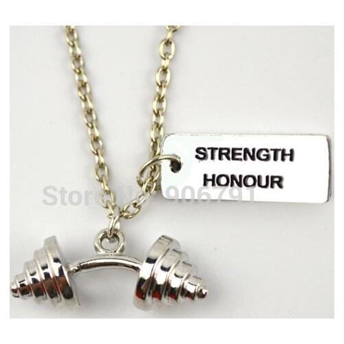 Weight loss fitness necklace 10pcs a lot sports Dumbbell GYM charm and Strength Honour Necklace