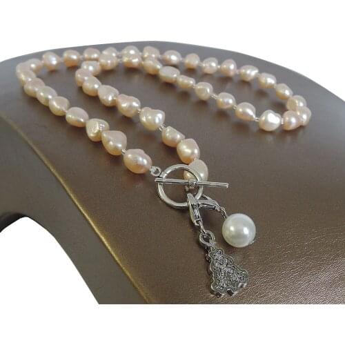 100% NATURE FRESHWATER PEARL NECKLACE ,long baroque pearl 7-9 mm,Christmas tree ,Perfume bottle pendant