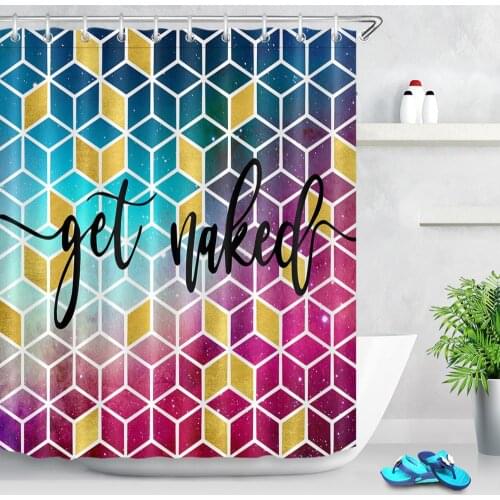 Get Naked Shower Curtain Colorful Gold Blue Purple Geometric Shower Curtains for Bathroom with Hooks Waterproof Home Decor