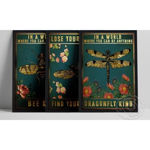 In A World Where You Can Be Anything Poster, Bee Dragonfly Art Prints, Lose Your Mind Wall Picture, Vintage Insect Wall Stickers