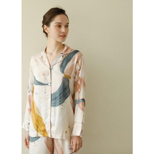 Causal Viscose Womens Long Sleeve Pajama Sets Ankle-Length Pants Multicolor Fashion Sleepwear Suits Spring Autumn Home Clothes