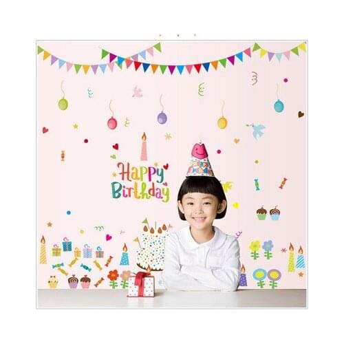 DIY Cartoon Birtyday Party Flags Wall Sticker Stickers Retro Poster Wallstickers for Kids Baby Rooms Decoration Home Decal Mural