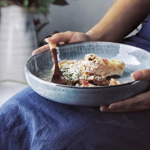 Japanese Style Retro Soup Bowl Ceramic Large Family Salad Bowl Tableware