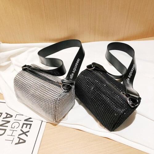 Women Diamond Handbags Shoulder Bags Rhinestone Wide Strap Chain Fashion Ladies Crossbody Bag Bling Female Purse