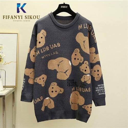 O-Neck Knitting Sweater Women Autumn Winter Fashion Long sleeve Pullover Loose Thick Warm Tops Cartoon Bear Knit Sweaters Female
