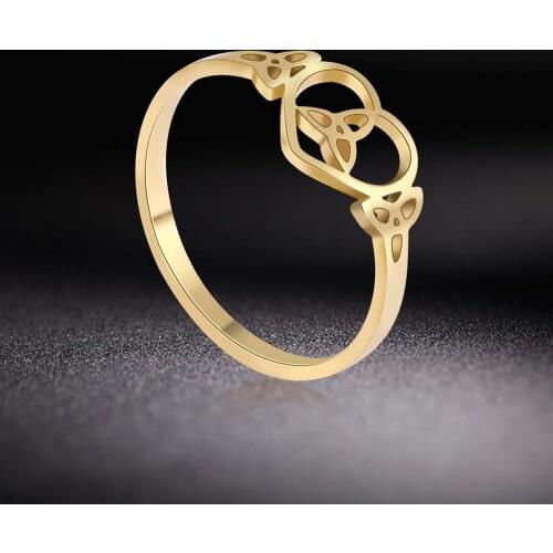 Skyrim Triquetra Irish Celtics Knot Heart Rings Stainless Steel Rose Golden Viking Talisman Amulet Casual Ring Jewelry for Women