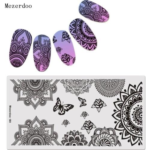 Mandala Theme Nail Stamping Plate 12*6cm Rectangle Template Butterfly Flowers Pattern Manicure Nail Art Image Plate B9