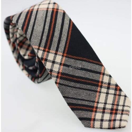 YIBEI Coachella Ties Skinny Mens Necktie Cotton Orange Beige Black Checked Grid Neck Ties Narrow Classic 6cm Tie Slim Gravatas
