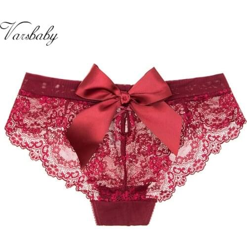 Varsbaby women sexy bow floral lace briefs ladies Beautiful mid-rise panties
