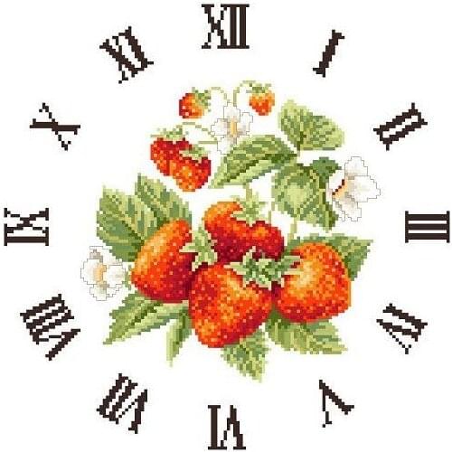 Embroidery Package Hot Sell Best Quality Cross Stitch Kits Red Strawberry Fruit with Clock Free Shipping