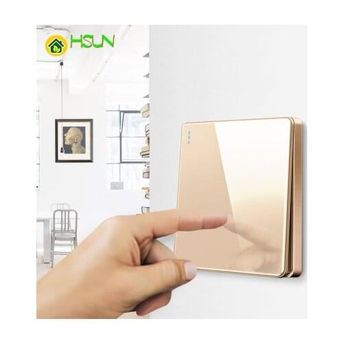 High-grade 1 2 3 4 gang 1 2 way big panel Golden switch socket Type 86 Wall 2.5D Cambered Mirror Toughened glass Computer TV