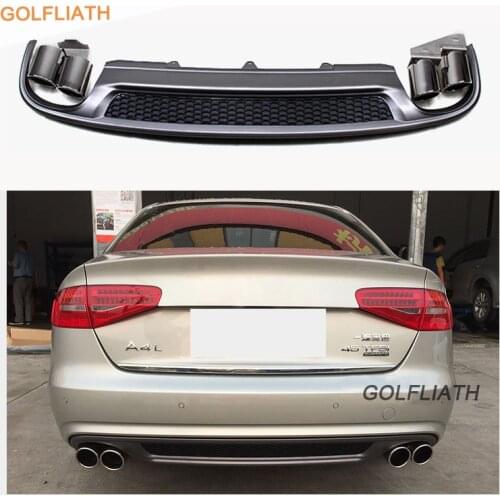 GOLFLIATH Sline Style Rear Diffuser Lip Kit Bumper Skid Plate End Pipe Muffler Tip Fit For Audi A4 2012-2015