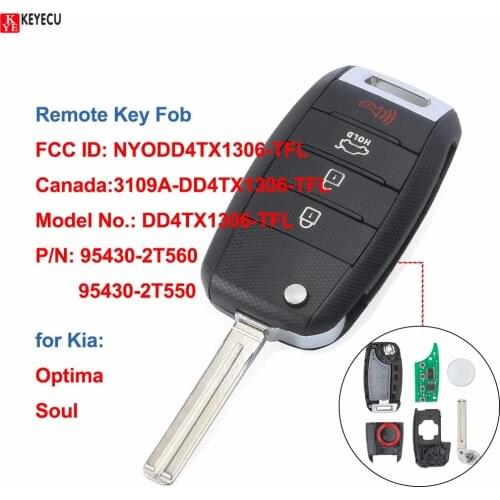 Keyecu Replacement Flip Remote Uncut Key Fob 4 Buttons 315Mhz with ID46 Chip for 2014 2015 Kia Optima SOUL NYODD4TX1306-TFL