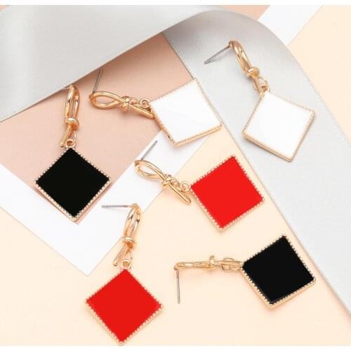 Find Me Color Enamel Drop Earrings For Women Geometric Square Alloy Knot Dangle Earrings 2020 New Jewelry Accessories