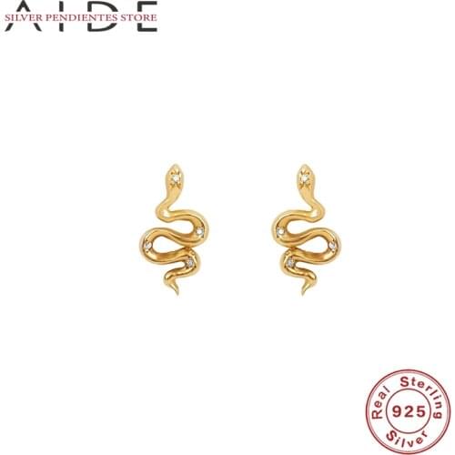 AIDE S925 Sterling Silver Snake-shaped Stud Earrings Personalized 2021 Trend Earrings Gold Women Jewelry Aretes De Mujer