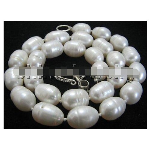 P2011-18" 9-10mm natural white baroque freshwater pearl necklace -925 silver clasp