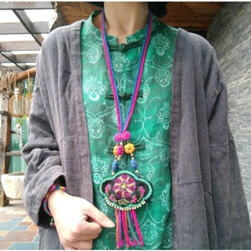 Johnature 2020 New Alloy Bells Embroidery Tassel Pendant Original National Trend Handmade Necklace Women Vintage Hangings