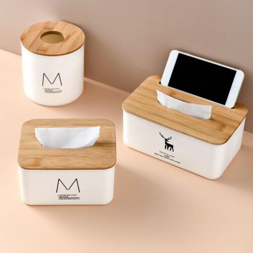 1Pc Creative Plastic Tissue Box Home Desktop Living Room Bathroom Toilet Paper Storage Organizer Napkin Holder with Wooden Lid