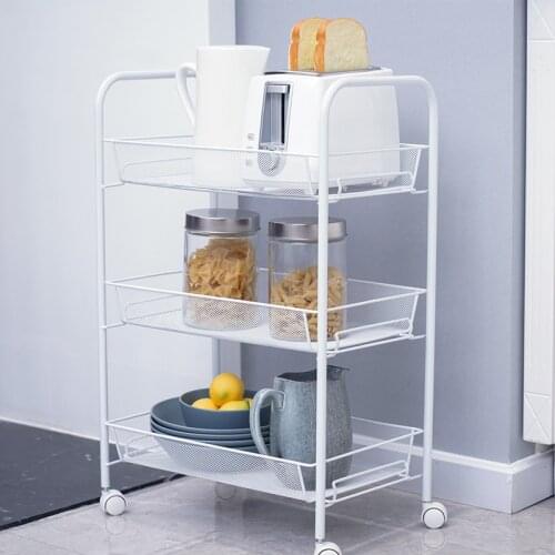 3/4 Tier Storage Organizer Rack Movable Kitchen Bathroom Shelf Metal Rolling Trolley Cart Basket Stand Wheels Save Space Holder