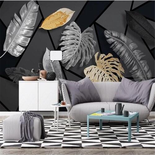 Milofi custom 3d large mural wallpaper Nordic modern minimalist light luxury plant leaf geometric TV photo background wall decor