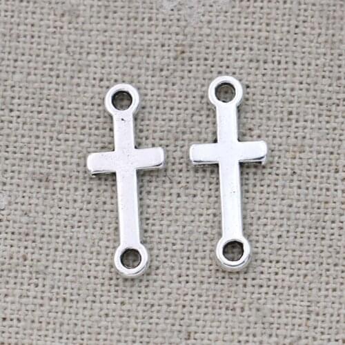 40pcs Antique Silver Plated Cross Jesus Connector for Jewelry Making Bracelet DIY Accessories 8x20mm