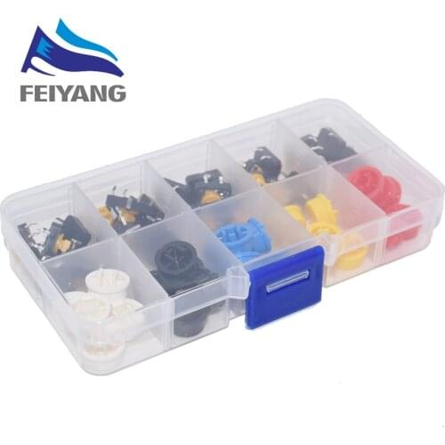 5 Colors 12*12*7.3MM Micro Switch Button Tact Cap Tactile Push Button Switch Momentary 25Pcs/Set