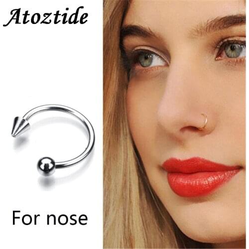 Atoztide Random 5pc Stainless Steel Fake Nose Ring With Arrow Circular Barbells Lip Ring Eyebrow Nose Studs Body Jewelry