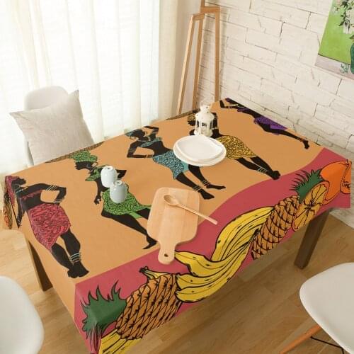African Women Fruit Basket Tablecloth Linen Cotton Table Cloth Spandex Elastic Dining Chair Slipcover Kitchen Table Cover