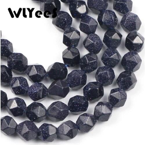 WLYeeS Natural Big Faceted Blue Sand beads 15'' loose Spacer Beads For Jewelry Making DIY Bracelet bangle Earring Accessories