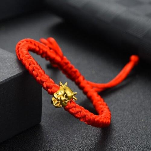 2021 Chinese style Chinese Red Bull Year Gold Plated Lucky Bracelet Handmade Red rope Bracelet for women