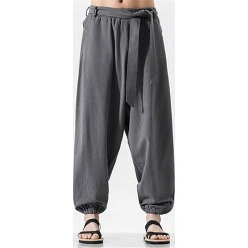 New Hip Hop Cotton Linen Harem Pants Men Plus Size Wide Leg Trousers 5XL 6XL 7XL Autunm Casual Pants Cross-pants