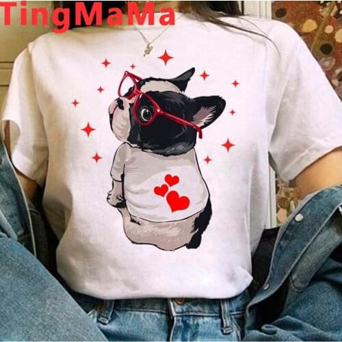 Cat Pug Dog French Bulldog summer top t shirt female couple casual 2021 harajuku kawaii tshirt couple clothes