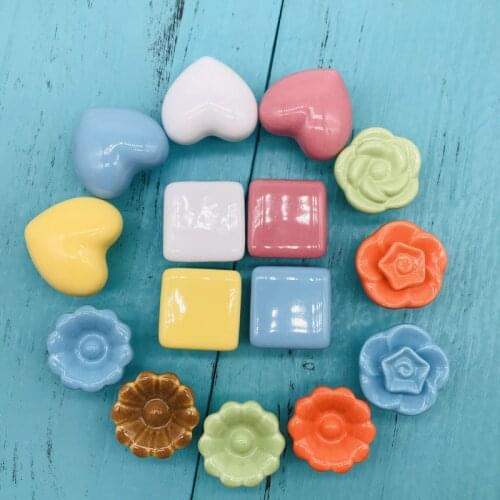 Kinds of Colorful Ceramic Door Drawer Handles Shells Heart Knobs Europe Style Cabinet Cupboard Handles Pull Drawer Dresser Knobs