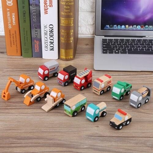 XIHATOY Wooden Cartoon Transportation Car Child Toy Mini Model Combination Vehicle Classic Construction Freewheeling 12 Pcs/Set