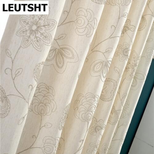 European Luxury Curtains Linen for Living Room Bedroom Embroidery Blackout Floral Curtain Windows Treatmentdrapes Home Decor
