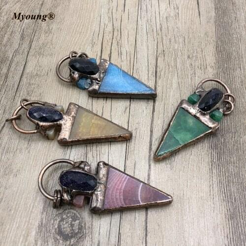 Arrowhead Agates Pendant Vintage Copper Hoop BOHO Jewelry Making Charm MY210473