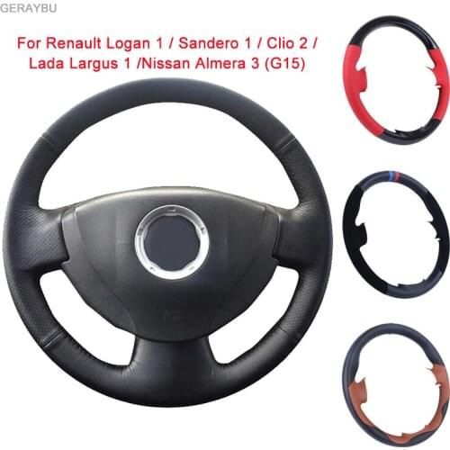 Custom DIY Leather Hand-sewn Car Steering Wheel Cover For Renault Logan 1/Sandero 1/Clio 2/Lada Largus 1/Nissan Almera 3 (G15)