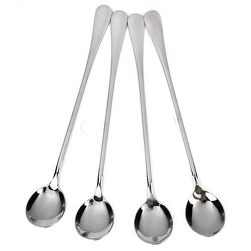 Home Kitchen Tool 4 Pcs Long Round Stainless Steel Coffee Honey Ice Cream Spoons Long Handle Tea Spoons Dessert Snack Spoon