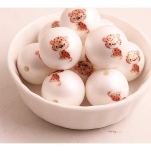 Kwoi Vita New Custom Design 20MM 100pcs Chunky Acrylic Print Leopard Beads for Kids Necklace Jewelry