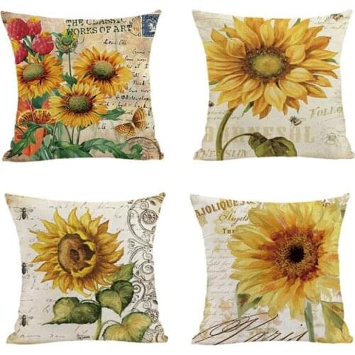 2pcs/set Flax Pillowcase Sofa Cushion Cover Chrysanthemum Flower Pattern Pillow Case Home Decor Home Textile 45*45cm