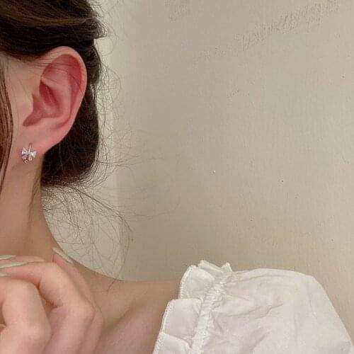 Cute Small Zircon Bowknot Buckle Circle Earrings for Women Korean Fashion Vintage Delicate Mini Hoop Earrings Party Jewelry