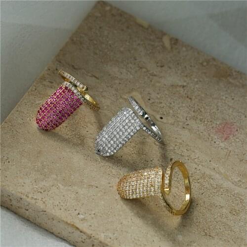 HECHENG,2021 New Rainestone Hollow Metel Trendy Cool Fingertip Nail Shining Ring,For Women Girls Jewelry Party Accessroies