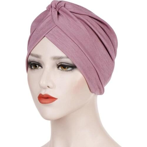 Plain Bamboo cotton Muslim head coverings Cross turban headscarf Ladies Hair Accessories Solid Soft indian Inner hat head wrap