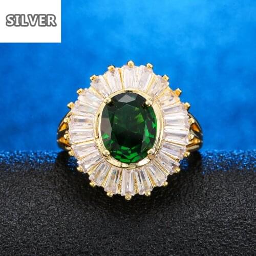 New European and American fashion creative jewelry gold-plated emerald zircon ring ladies jewelry wholesale